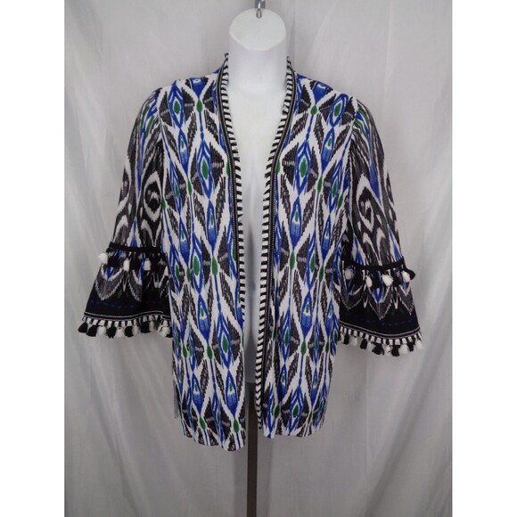 Chicos Fringe Bell Sleeve Knit Cardigan Ikat Open Front Size 3 (16) XL - Picture 1 of 6